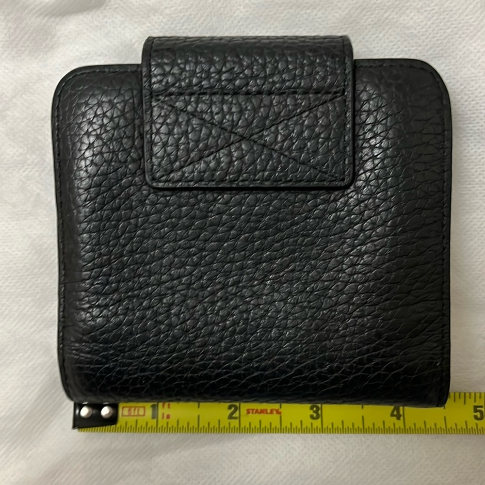 👛 All Saints - Black Pebbled Leather Compact Wallet with Detachable Coin Purse - Picture 2 of 7